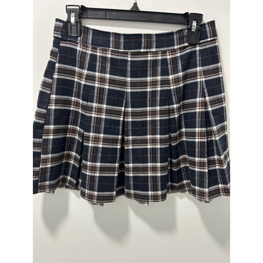 Hollister Ultra High Rise Pleated Plaid Mini Skirt Navy Brown White Womens M